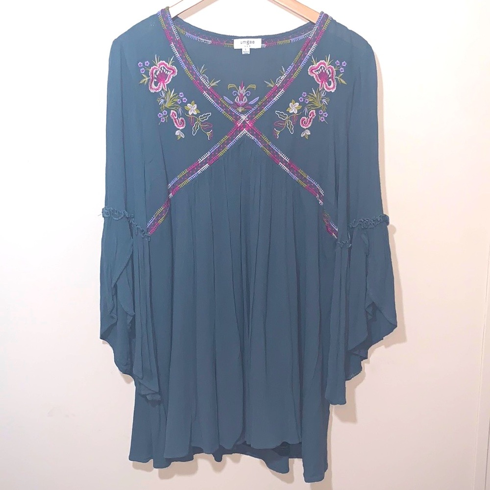 Umgee Tunic Shirt Floral Embroidered Oversized Top